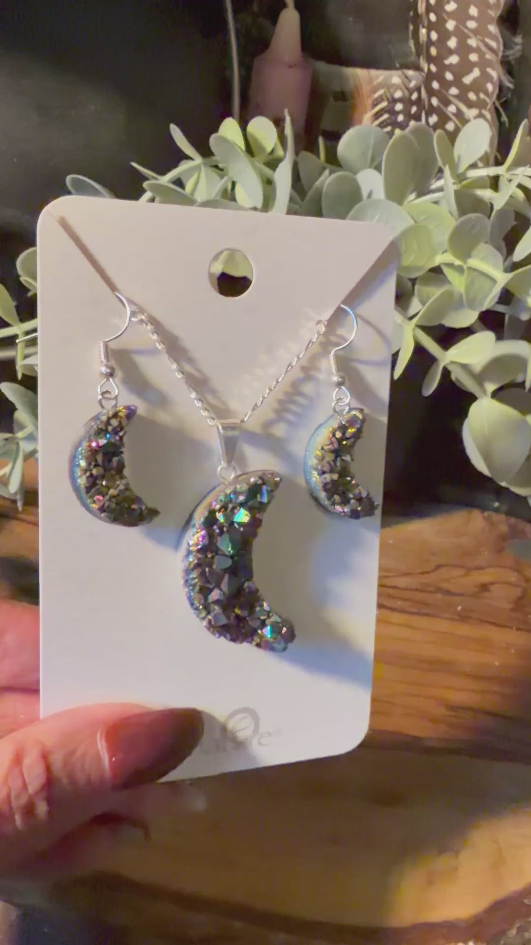 Titanium Amethyst Crescent Moon Necklace & Earring Set
