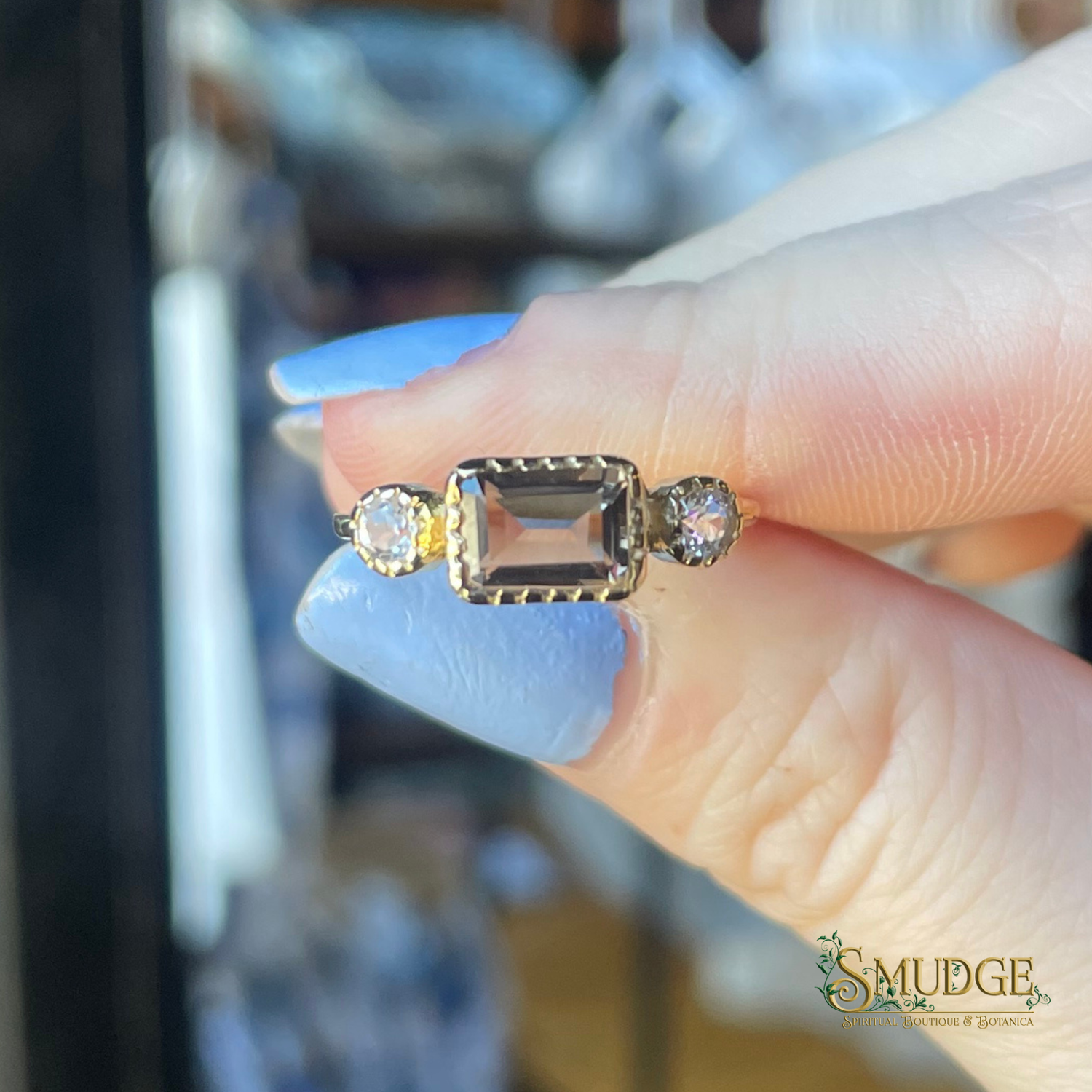 Square Smokey Quarts Ring (Gold) Size 6