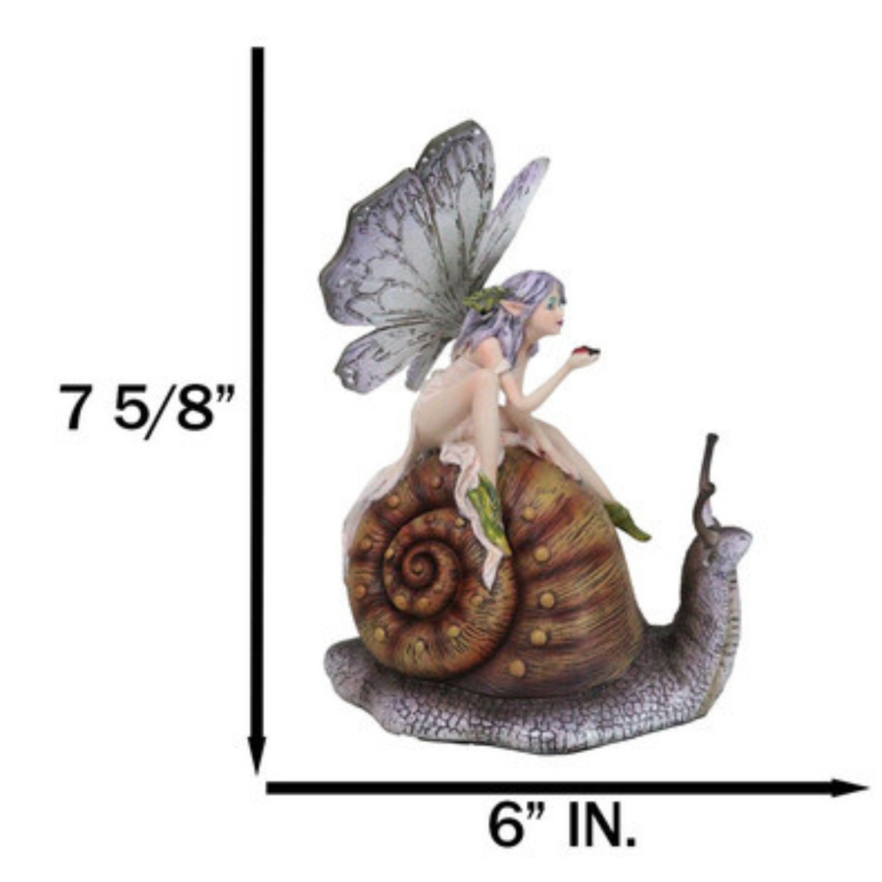 Fairy sitting on a snail with dimensions indicated