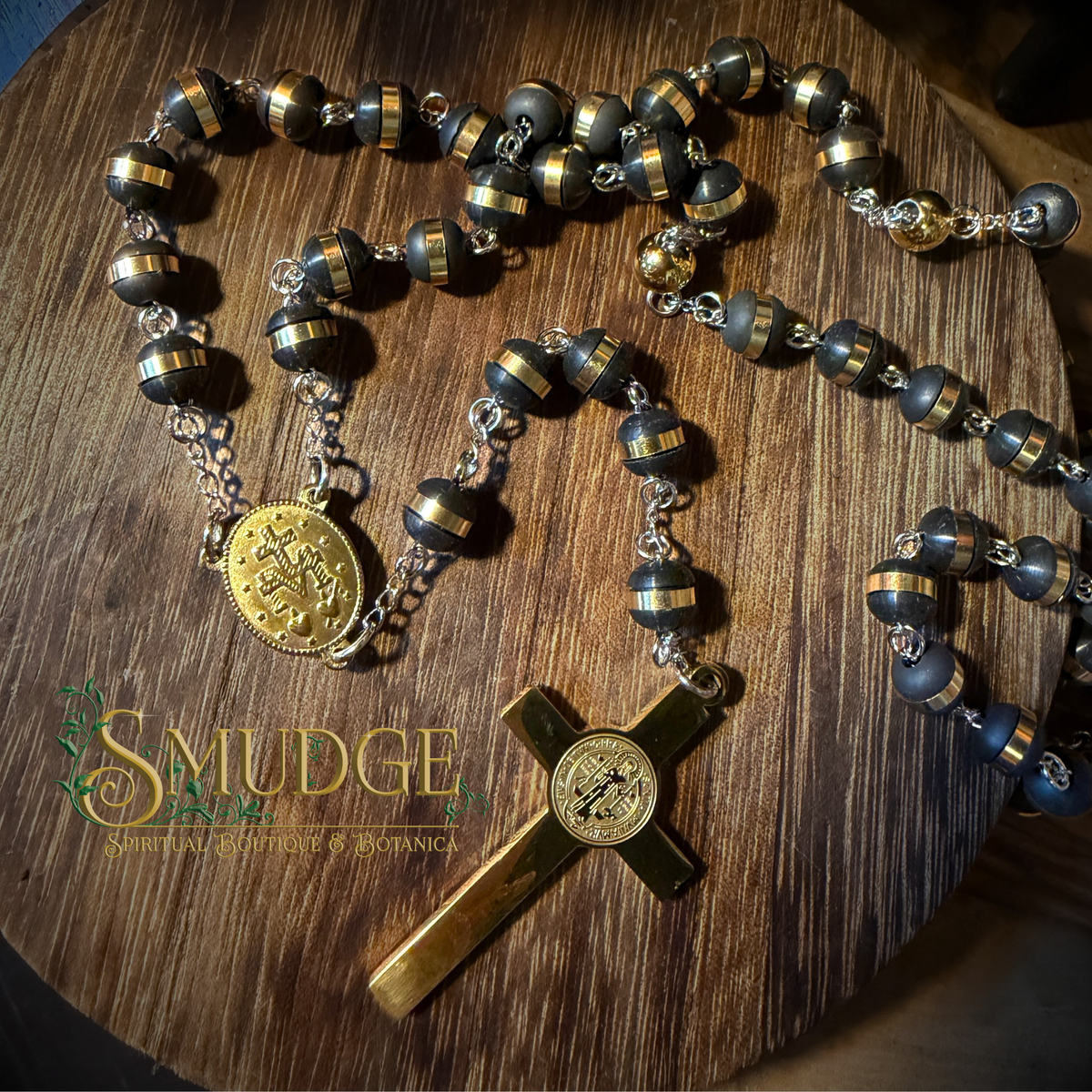 Saint Benedict Black & Gold Rosary