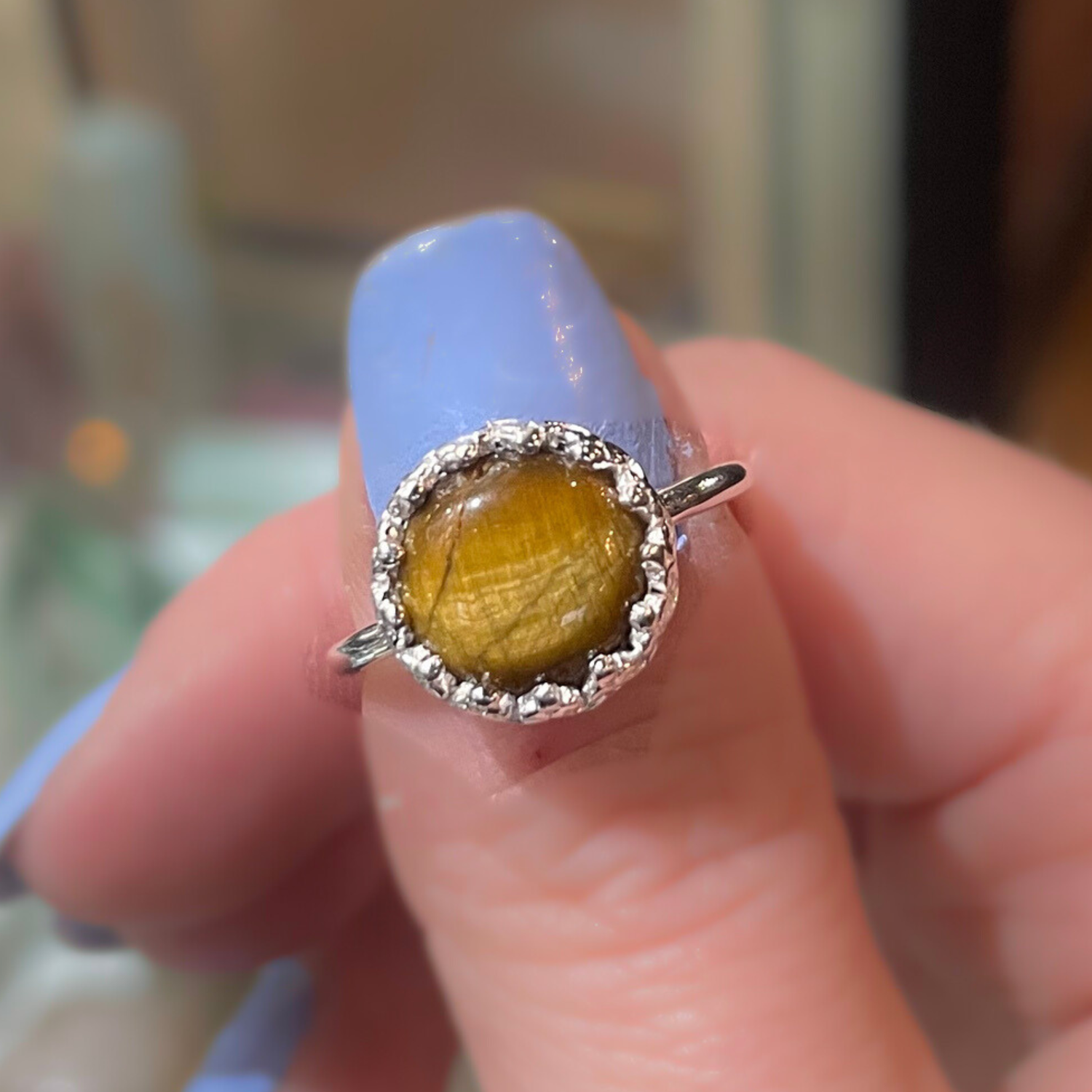 Tiger's Eye Crown Ring 925 Silver (size 6)