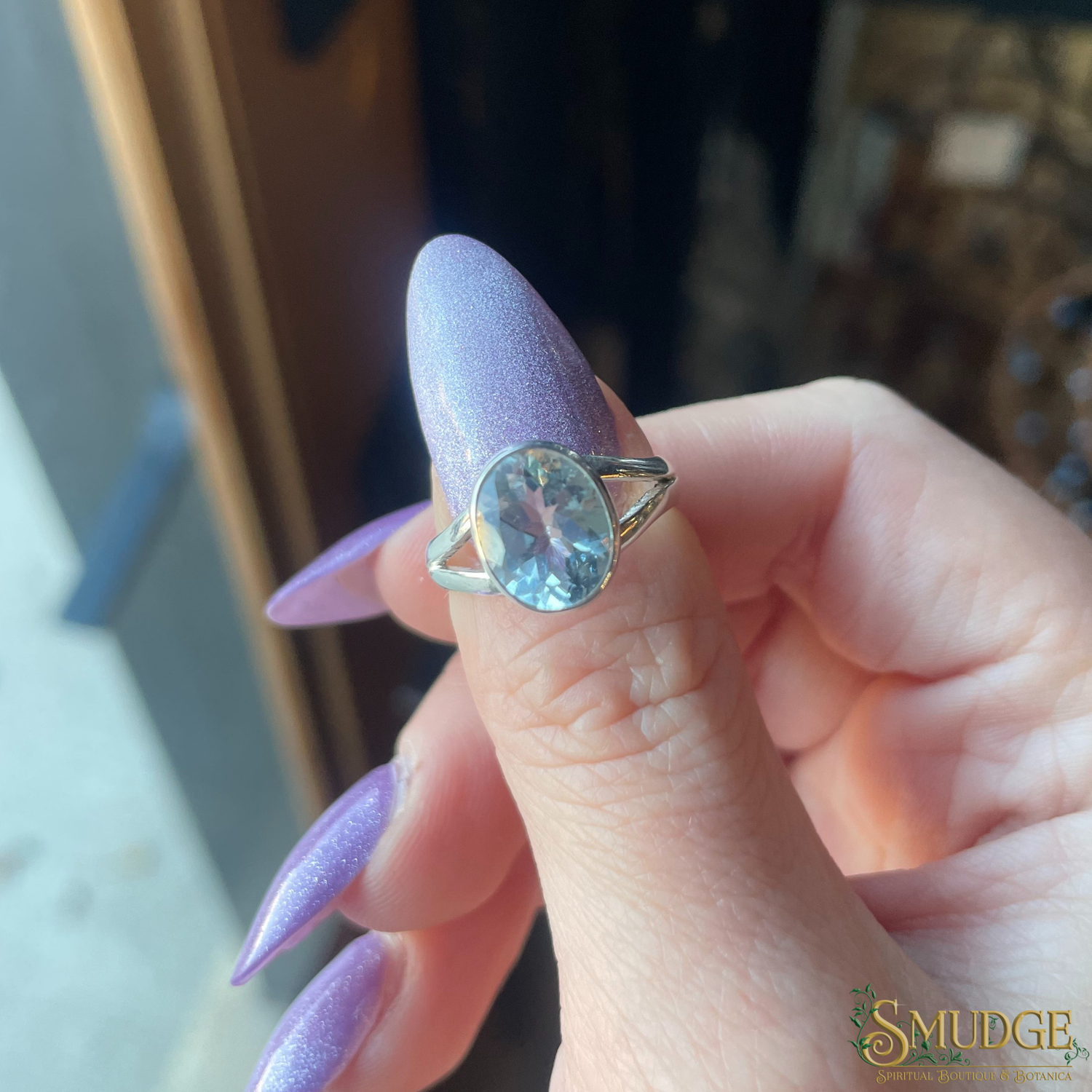 Blue Topaz Oval Ring 925 Silver (Size 6)