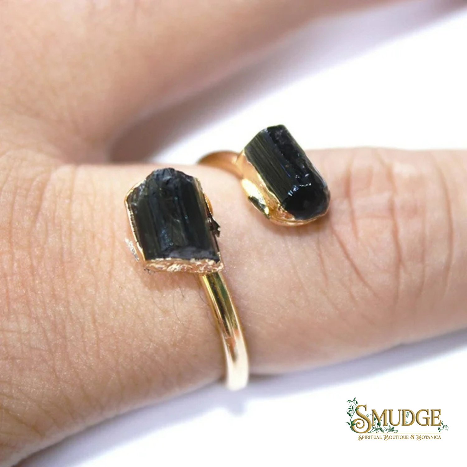 Gold Plated Adjustable Black Tourmaline Ring