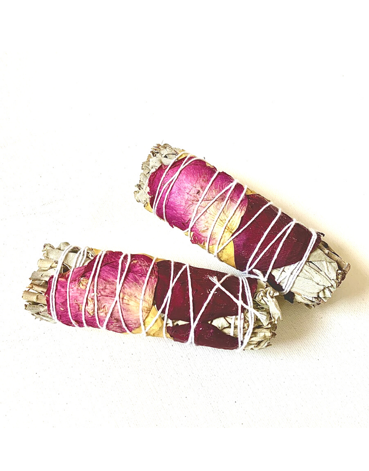 White Sage & Rose smudge bundle 5"