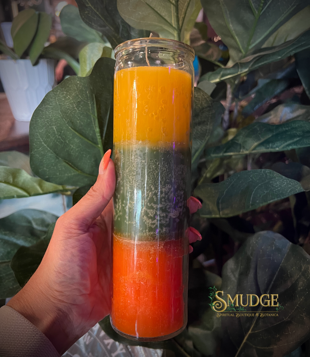 Gold Green & Orange Jar Candle