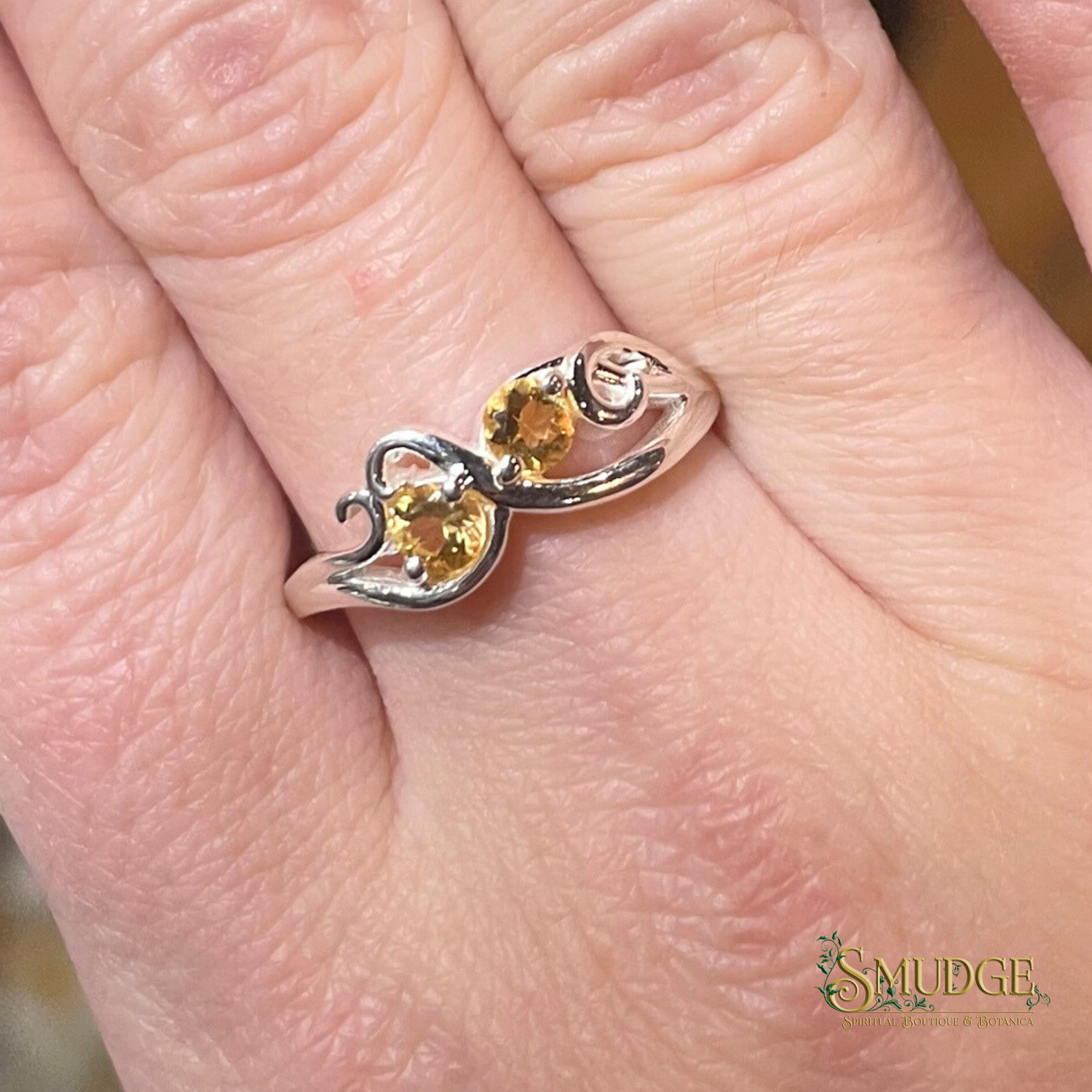 Double Yellow Topaz Ring 925 Silver (size 9)